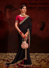 JET BLACK COLOUR HEAVY VICHITRA BLOOMING WITH SWAROVSKI WORK &SEQUENCE UNIQUE BORDER