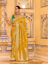 Mustard Luxury Handloom Silk Saree with Rich Zari Work | Traditional Indian Saree UK