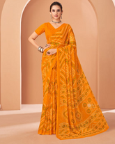 YELLOW Bandhani Print Saree with Blouse Piece – Traditional Ethnic Wear for Women