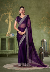 Purple Designer Chiffon Saree with Embroidered Border | Evening & Party Wear