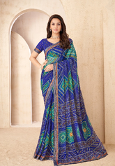 Royal Blue Traditional Bandhani Silk Saree with Woven Motifs | Premium Indian Ethnic Wear