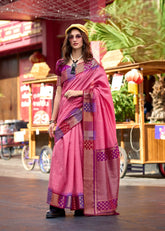 Traditional Rose Pink Banarasi with Contemporary Border