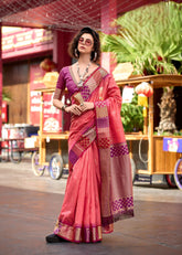 Traditional Pinkish Orange Banarasi with Contemporary Border