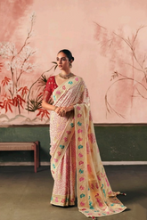 Cream Floral Silk Saree for Women | Designer Indian Saree UK
