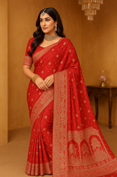 Royal Plum Zari Weaving Banarasi Silk Saree In Red| Indian Wedding & Party Wear