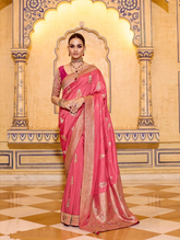 Pink Luxury Handloom Silk Saree with Rich Zari Work | Traditional Indian Saree UK