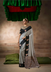 Grey Embroidered Silk Designer Saree | Luxury Wedding Saree UK