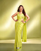 Pear Green Soft Georgette Sequin-Embroidered Bollywood Saree