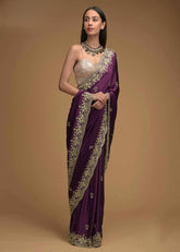 Luxurious Plum Purple Rangoli Silk Saree