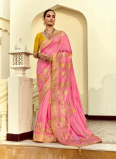 India Silk Pink Presents A Pure Viscose Saree Featuring A Delicately Hand-Worked Body That Showcases Exquisite Craftsmanship