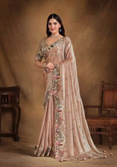 India Silk Peach Sarees Featuring A Blend Of Multiple Fabrics Offer A Perfect Balance Of Elegance
