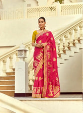 India Silk Pink Presents A Pure Viscose Saree Featuring A Delicately Hand-Worked Body That Showcases Exquisite Craftsmanship