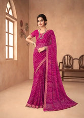 India Silk Purple Chiffon Saree Features A Beautifully Attached Banarasi Border Combining The Softness And Flow Of Chiffon