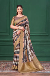 India Silk Multi-Colored Wave Pattern Sarees Featuring Tussar Silk Jacquard Combine Traditional Craftsmanship With Elegant
