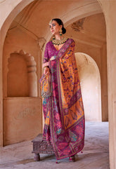 India Silk Yellow Sarees Combine The Richness Of Pure Silk With Exquisite Luxury Prints