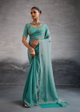 India Silk Teal Green Sarees Crafted With The New Trending Moss Fabric Offer A Perfect Blend Of Tradition
