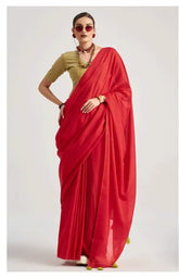 India Silk Red Sarees Crafted From Soft Viscose Mul Fabric Offer A Perfect Blend Of Comfort And Elegance
