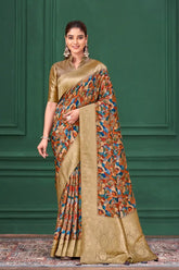India Silk MultiColor Floral Print Sarees Sarees Featuring Tussar Silk Jacquard Combine Traditional Craftsmanship With Elegant