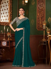 India Silk Teal Green Sarees Crafted From Soft Dola Viscose Silk Offer A Luxurious Feel And Graceful Drape