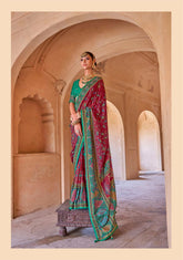 India Silk Maroon and Green Sarees Combine The Richness Of Pure Silk With Exquisite Luxury Prints