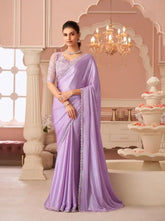 India Silk Lavender Sarees With Silver Chiffon Shimmer Combine Rich Silk Texture With A Delicate