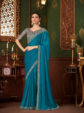 India Silk Blue Sarees Crafted From Soft Dola Viscose Silk Offer A Luxurious Feel And Graceful Drape