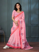 India Silk Pink Sarees Crafted With Handloom Linen Showcase Beautiful Weaving That Highlights Traditional Artistry