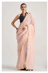India Silk Baby Pink Sarees Crafted From Soft Viscose Mul Fabric Offer A Perfect Blend Of Comfort And Elegance