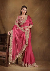 India Silk Rani Pink Sarees Featuring A Blend Of Multiple Fabrics Offer A Perfect Balance Of Elegance
