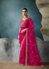 India Silk Pink Sarees Crafted From Pure Fancy Fabric Showcase Delicate Hand-Worked Borders