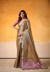 India Silk Golden beige Tissue Silk Sarees Offer A Perfect Blend Of Tradition And Comfort