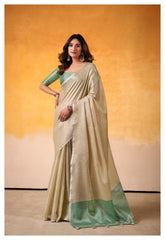 India Silk Light beige Tissue Silk Sarees Offer A Perfect Blend Of Tradition And Comfort