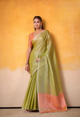 India Silk Olive Green Tissue Silk Sarees Offer A Perfect Blend Of Tradition And Comfort