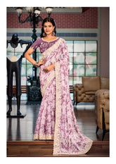 India Silk Lavender Outfit Features Luxurious Heavy Burberry Fabric Enhanced With A Beautifully