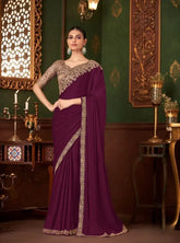 India Silk Purple Sarees Crafted From Soft Dola Viscose Silk Offer A Luxurious Feel And Graceful Drape