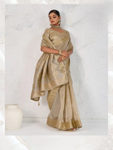 India Silk Grey Sarees Feature Premium Tissue Linen Fabric Enhanced With A Woven