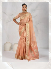 India Silk Beige Sarees Feature Premium Tissue Linen Fabric Enhanced With A Woven