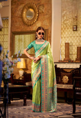 India Silk Mint Green Sarees Crafted From Premium Tissue Silk Offer A Luxurious Blend Of Softness