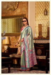 India Silk Off-White And Blue Sarees Crafted From Premium Tissue Silk Offer A Luxurious Blend Of Softness
