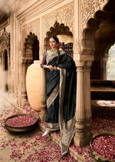 India Silk Black Silk Sarees Are Crafted From Soft Banarasi Silk Fancy Fabric Featuring A Beautiful Lace