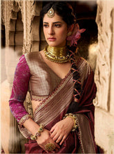 India Silk Purple Silk Sarees Are Crafted From Soft Banarasi Silk Fancy Fabric Featuring A Beautiful Lace