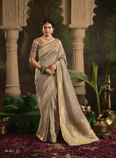 India Silk Grey Presents Pure Crepe Dola Silk Sarees Featuring Elegant Zari Weaving And Unique