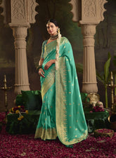 India Silk Blue Presents Pure Crepe Dola Silk Sarees Featuring Elegant Zari Weaving And Unique