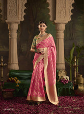 India Silk Pink Presents Pure Crepe Dola Silk Sarees Featuring Elegant Zari Weaving And Unique