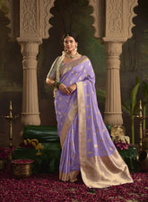 India Silk Blue Lavender Presents Pure Crepe Dola Silk Sarees Featuring Elegant Zari Weaving And Unique