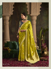 India Silk Lime Green Lavender Presents Pure Crepe Dola Silk Sarees Featuring Elegant Zari Weaving And Unique