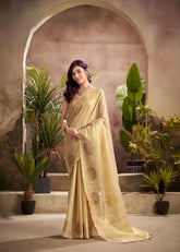 India Silk Beige Tissue Silk Sarees Offer A Perfect Blend Of Tradition And Elegance Crafted From Fine Tissue Silk