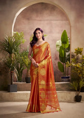 India Silk Orange Tissue Silk Sarees Offer A Perfect Blend Of Tradition And Elegance Crafted From Fine Tissue Silk