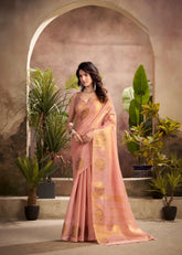India Silk Peach Pink Tissue Silk Sarees Offer A Perfect Blend Of Tradition And Elegance Crafted From Fine Tissue Silk
