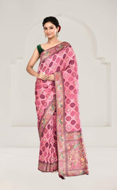 Rose Pink Tussar Silk Saree with Kalamkari Art